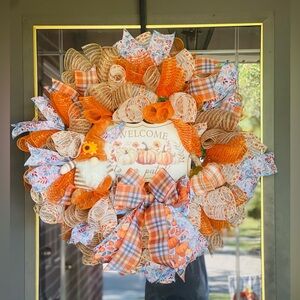 Autumn Harvest Wreath with Orange and Brown Accents